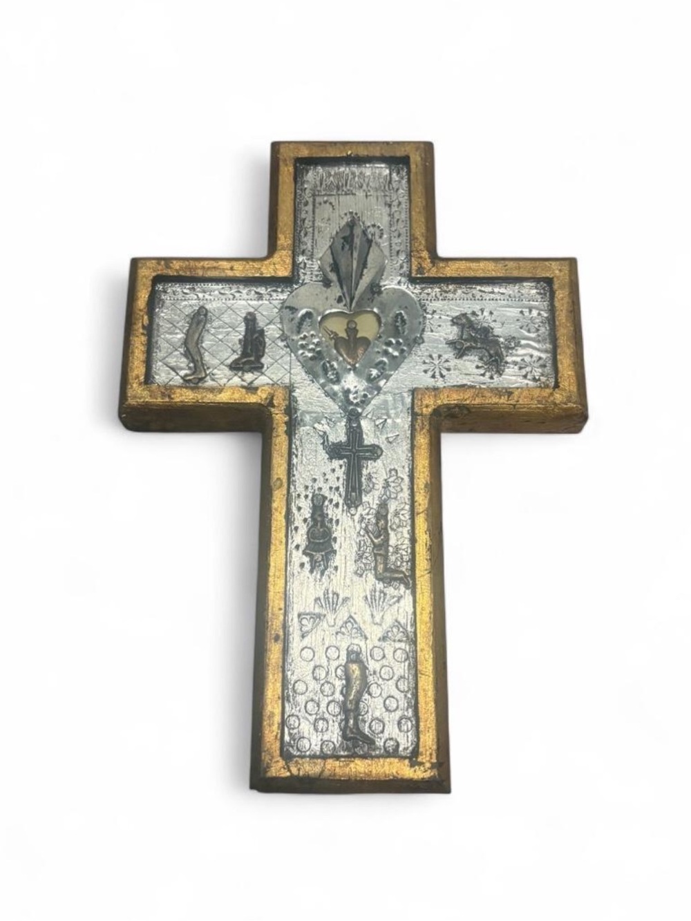 Gold and Silver milagro Devotional Cross 11 inches high